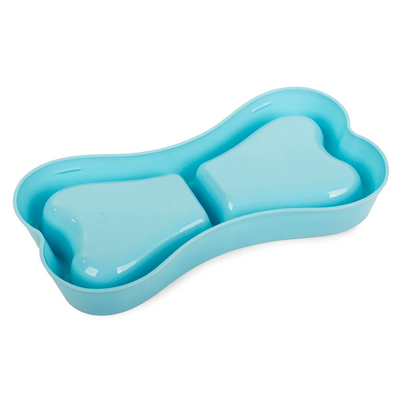 Kosť modrá - Dvojitá miska na krmivo pre psa 2 x 0,15 L