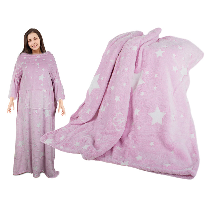 Svietiaca deka s rukávmi 190x170cm ružová