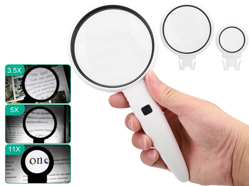 Lupa s vymeniteľnými šošovkami a podsvietením