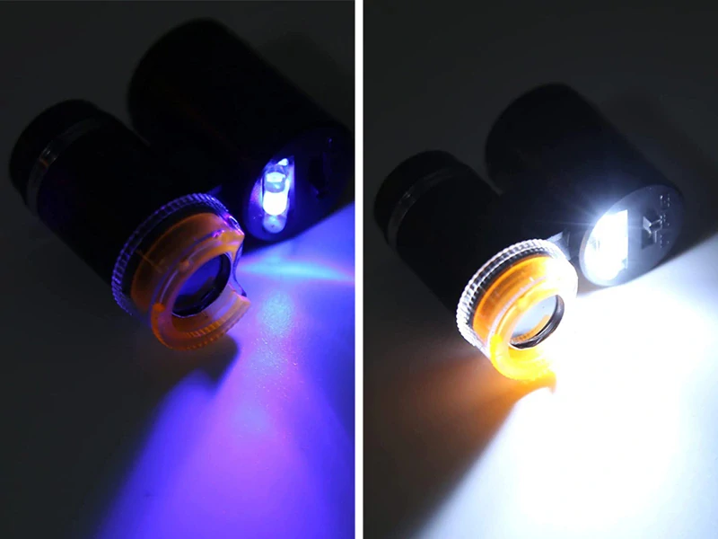 Vreckový mikroskop 60× s LED a UV osvetlením