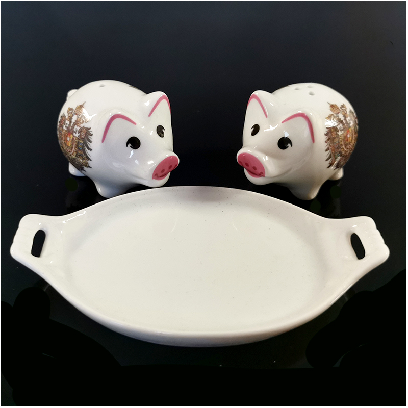 Reutter Porzelan - Koreničky s podnosom Prasiatko Austria 2ks