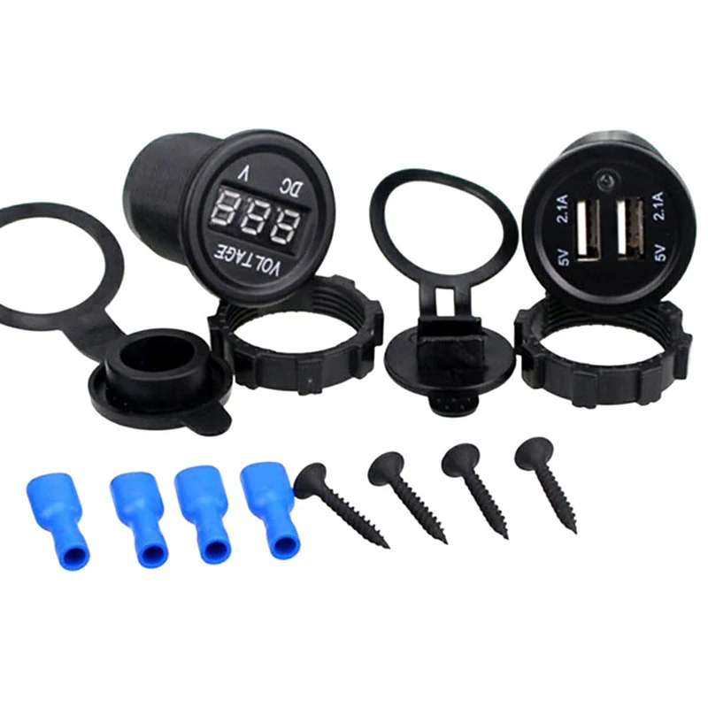 Montážny zapaľovač vodeodolný 12V s dvomi USB portami a vstavaným voltmetrom 3,1A