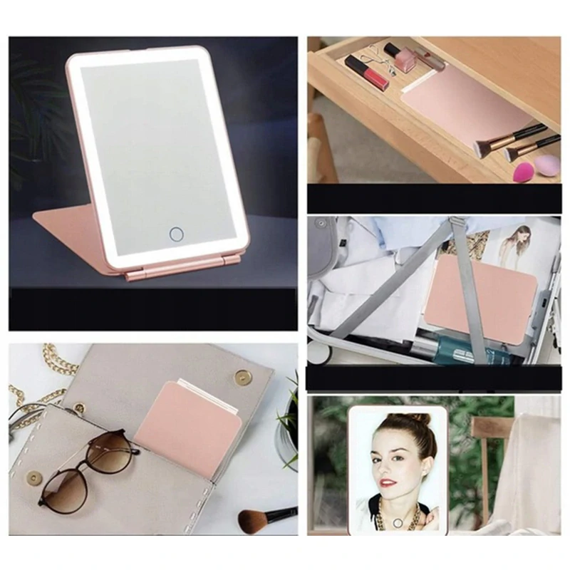 Cestovné LED kozmetické zrkadlo ružové