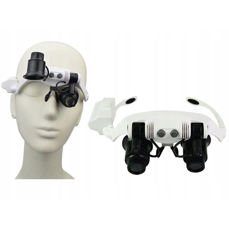 Hodinárska lupa - okuliare 2LED s vymeniteľnými šošovkami 10-25x