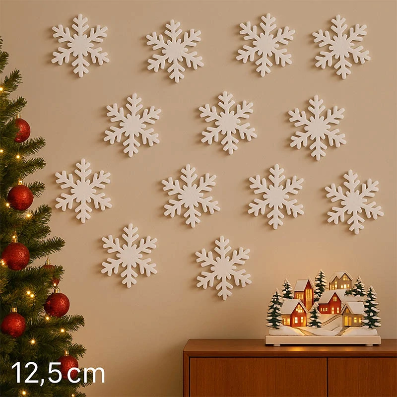 Súprava 12 ks vianočných penových vločiek – 12,5 cm