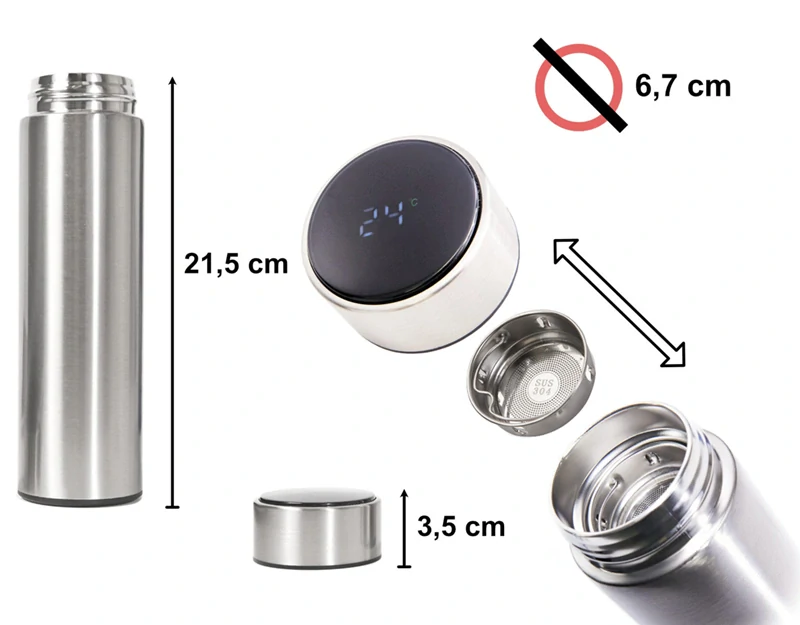 Termohrnček Smart 500 ml s LED ukazovateľom teploty strieborný