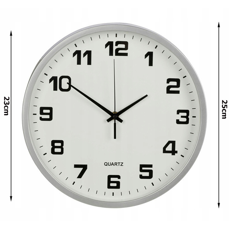 Nástenné hodiny s tichým chodom 25cm strieborné