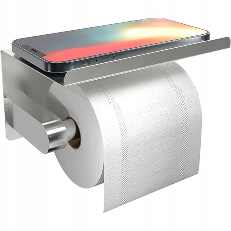 Držiak na toaletný papier s poličkou kovový strieborný