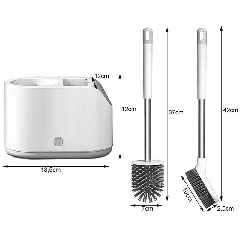 Toaletná kefa 2v1 so stojanom – silikónová a nylonová kefa na WC a kúpeľňu
