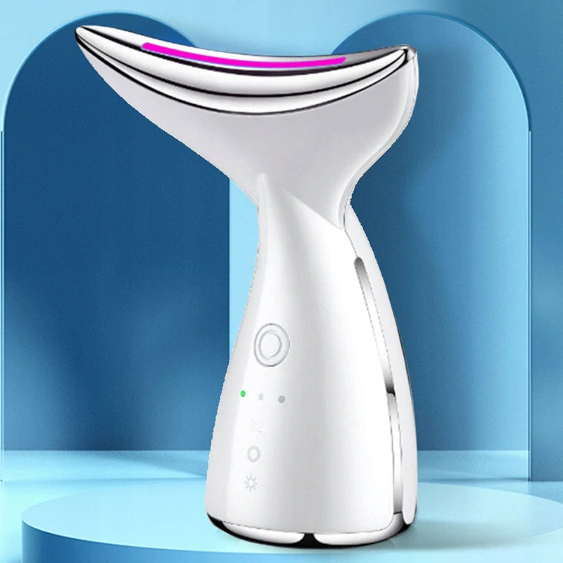 Ultrazvukový relaxačný masážny prístroj na krk a tvár EMS lifting 3v1 biely