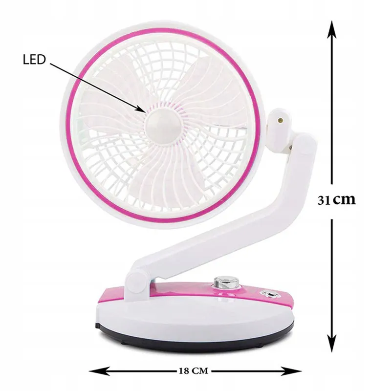 Bezdrôtový skladací ventilátor s LED lampou ružový