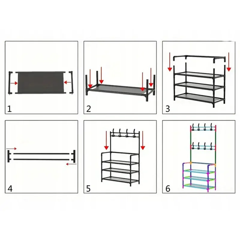 Kovový regál na topánky s vešiakmi čierny 168 x 60 x 26cm