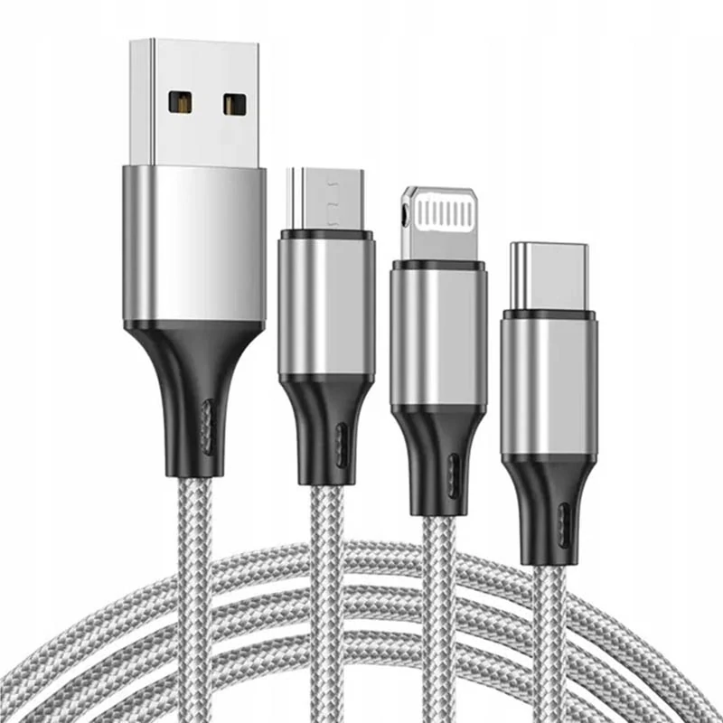 USB kábel 3v1 iPhone, Micro usb, Typ C 1,2m strieborný