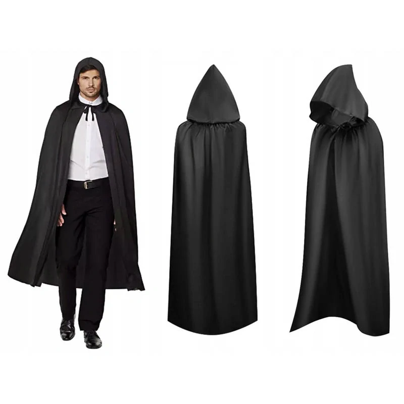Čierny karnevalový plášť s kapucňou veľkosť L
