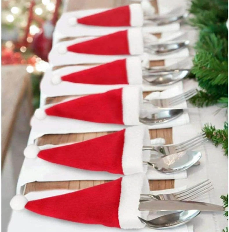 Vianočný obal na príbor Mikulášske čiapky (sada 6ks)