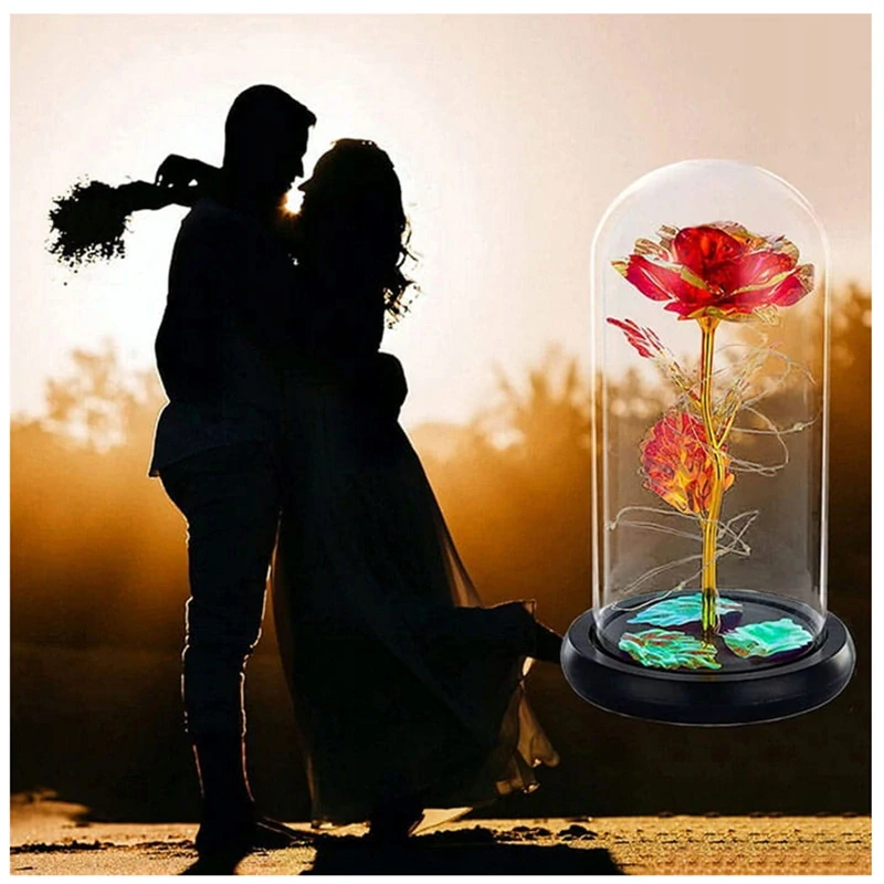 Večná ruža v skle LED dúhová