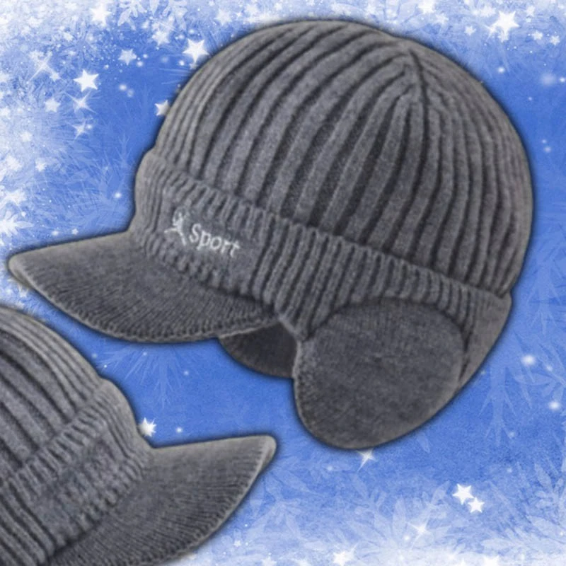 Teplá zimná športová čiapka so šiltom a klapkami na uši