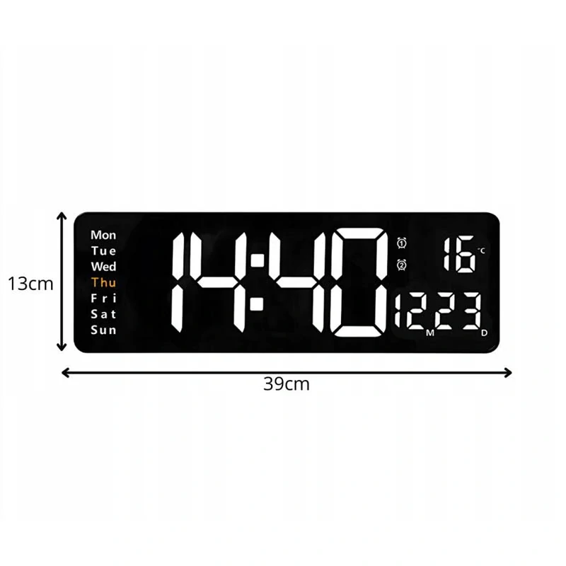 LED hodiny s dátumom a teplomerom 39x13cm