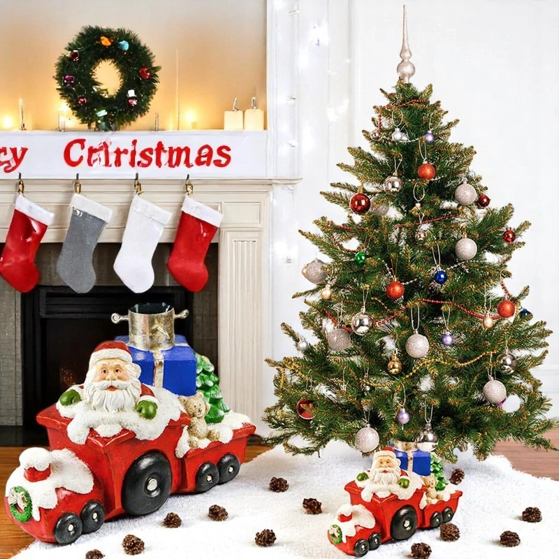 Dekoratívny stojan na vianočný stromček – Vláčik s Mikulášom: 53 × 26 × 35,5 cm