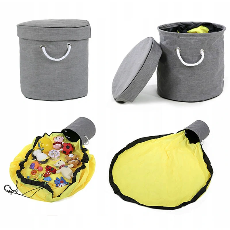 Kôš na hračky s podložkou na hranie sivý