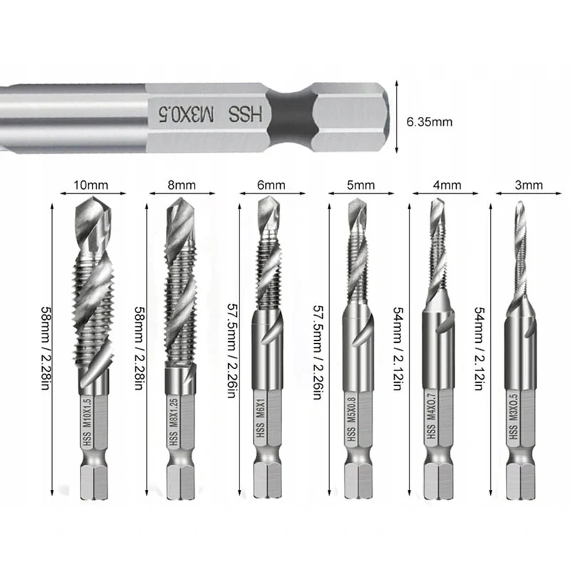 Sada HSS závitovacích vrtákov M3-M10 6ks