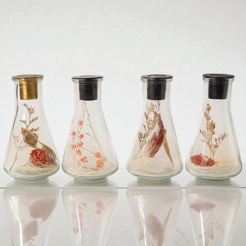 Sklenený svietnik so sušenými kvetmi 14 cm