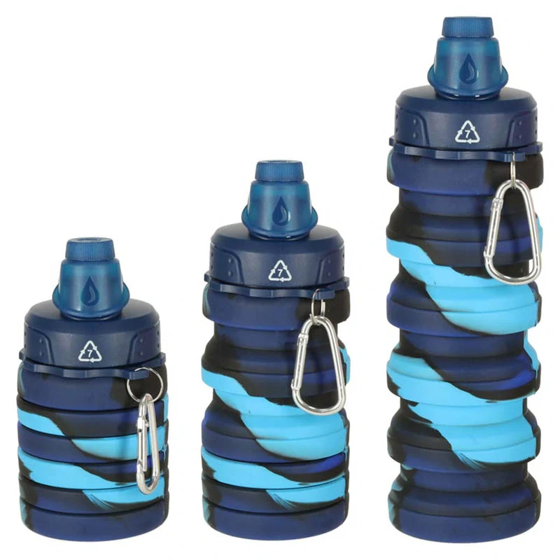 Silikónová skladacia fľaša na vodu s karabínkou 500 ml modrá