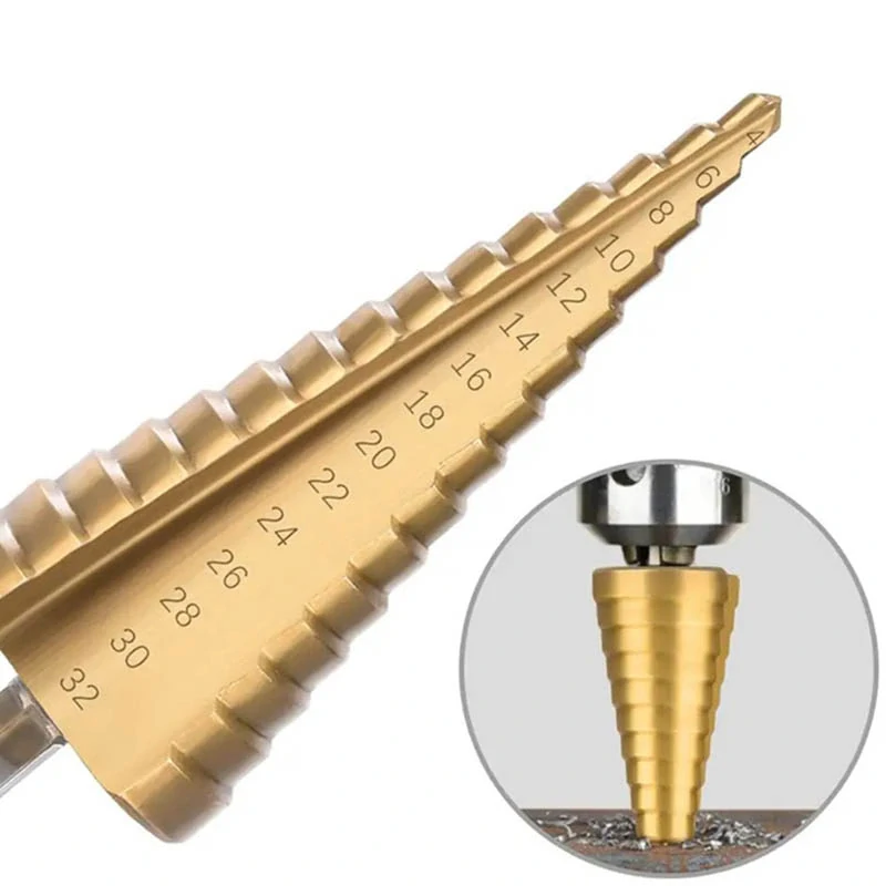 Sada stupňovitých vrtákov HSS s titánovým povlakom 4–32 mm (3 ks)