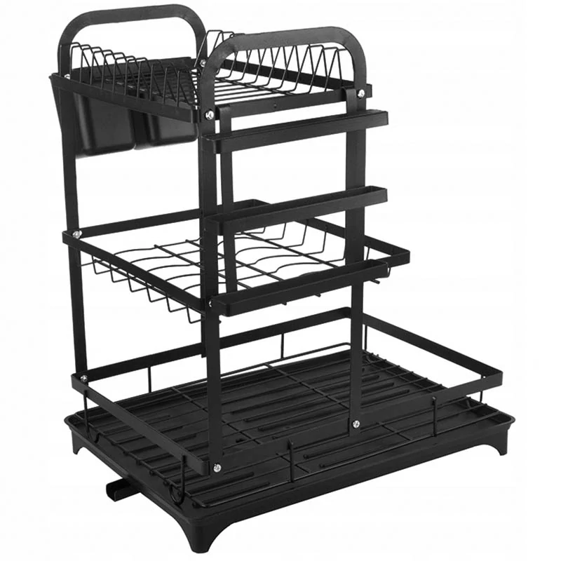 Trojposchodový kovový odkvapkávač na riad s plastovou táckou