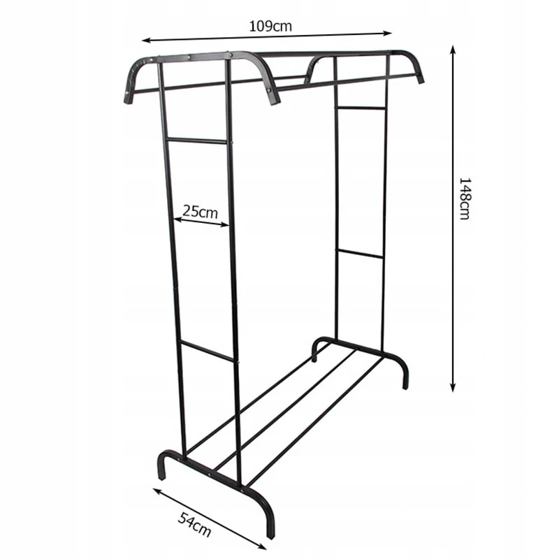 Stojanový vešiak na oblečenie s policou na topánky 148cm čierny