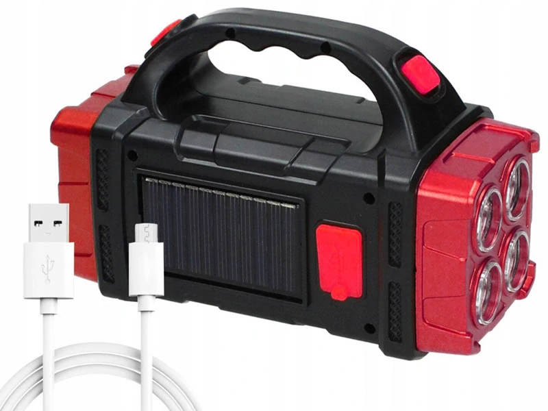 Solárna prenosná LED lampa s powerbankou červená