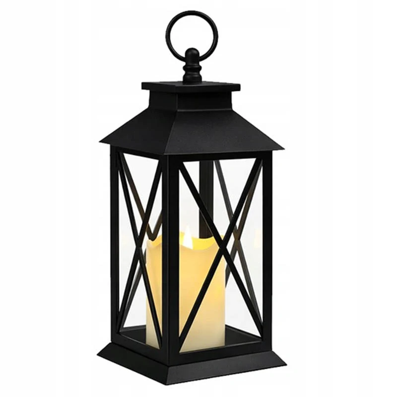 Dekoratívny LED lampáš s elektrickou sviečkou na batérie čierny