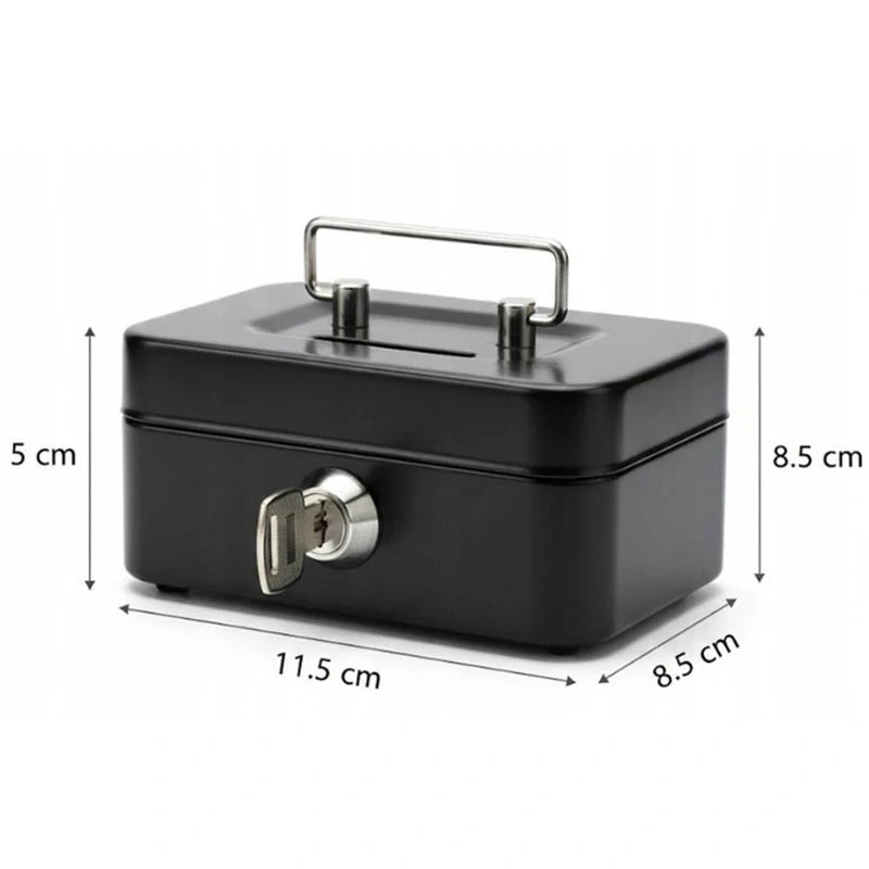 Malý kovový trezor na peniaze 11 x 8 x 5 cm čierny