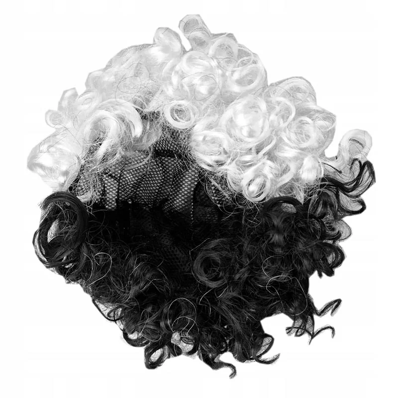 Dvojfarebná karnevalová parochňa čierno-biela kučeravá – syntetická, dĺžka 15–20 cm