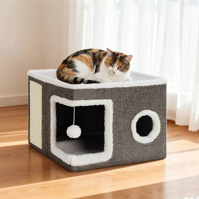 Domček pre mačku 2v1 so škrabadlom a pelechom