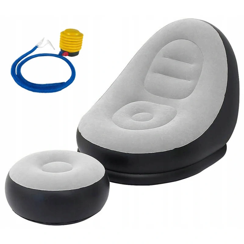 Nafukovacie záhradné kreslo s podnožkou sivé