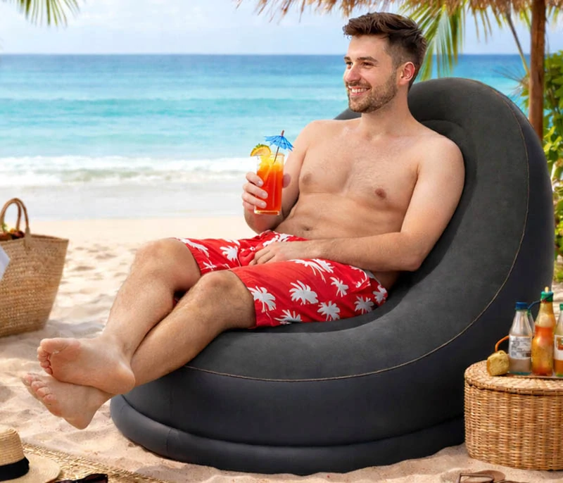 Nafukovacie záhradné kreslo s podnožkou čierne