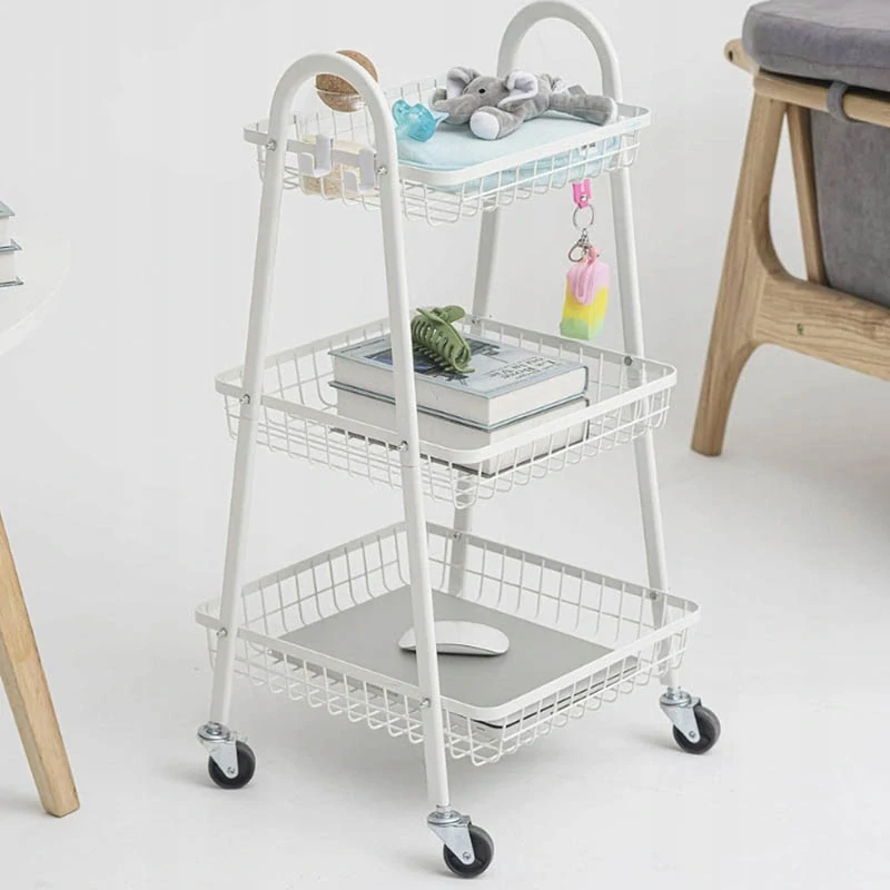 Kovový regál na kolieskach s tromi policami 78 cm biely