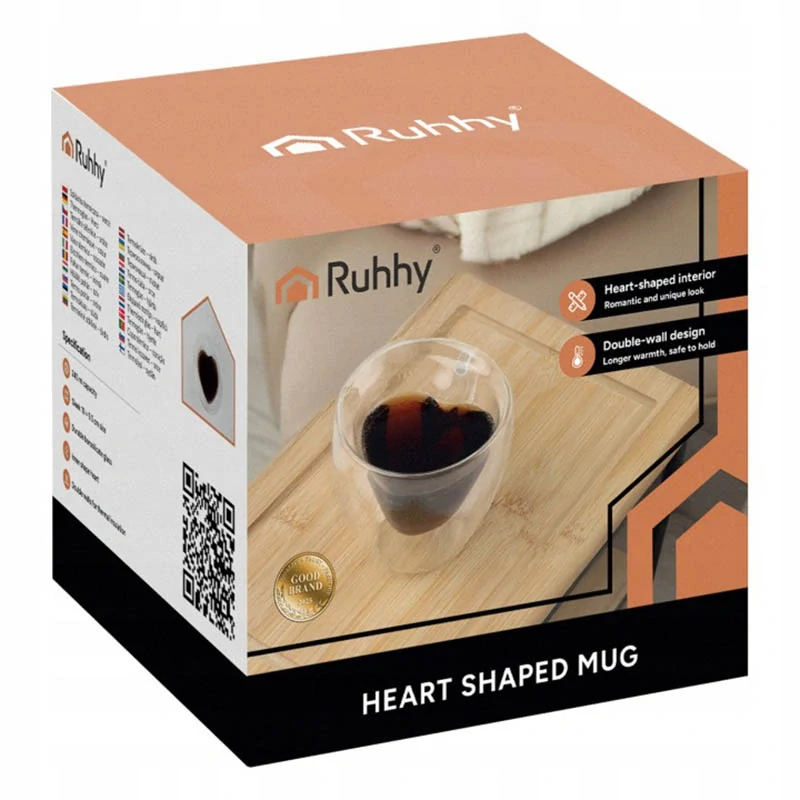 Sklenený termo pohár v tvare srdca 240 ml