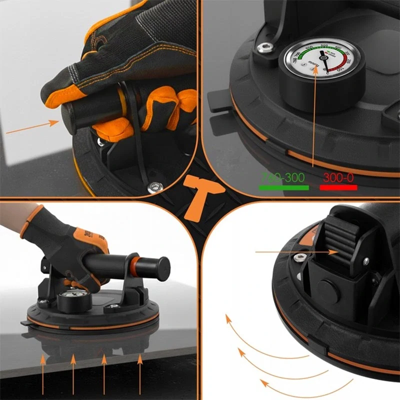 Vákuová prísavka na sklo a dlažbu s manometrom a pumpou 200 kg