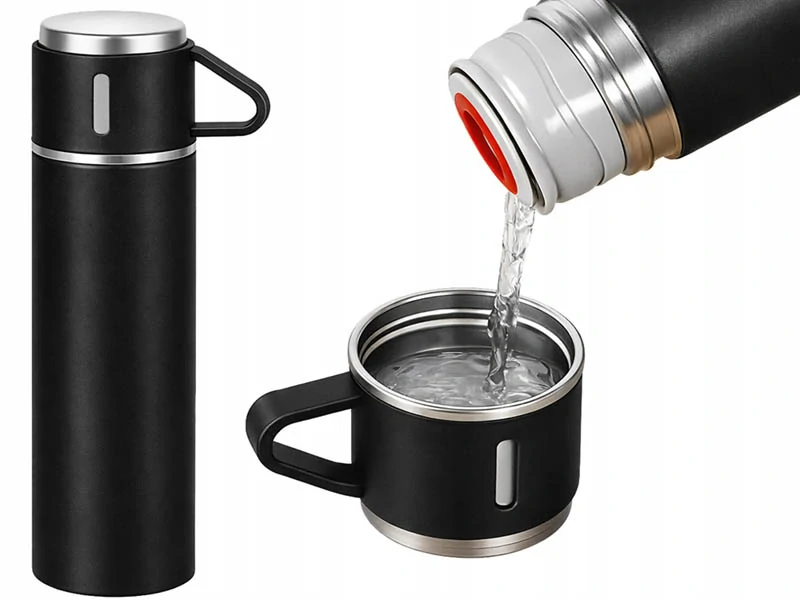 Termoska 400 ml s 3 pohármi čierna