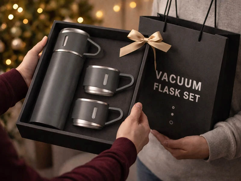 Termoska 400 ml s 3 pohármi sivá