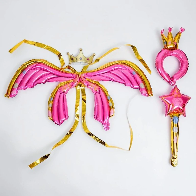 Sada kostýmu z fóliového balóna s krídlami, diadémom a palicou