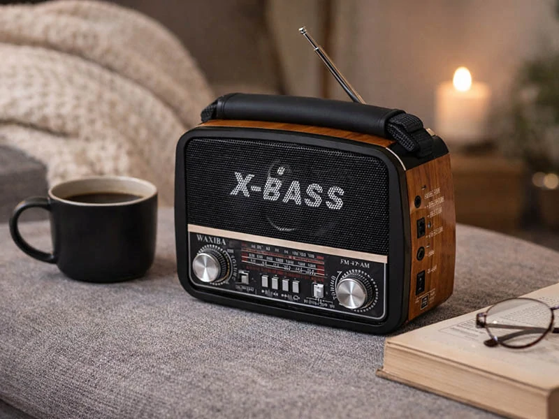 Prenosné retro rádio s MP3 prehrávačom X-BASS hnedé