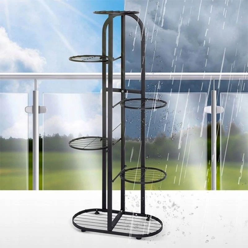 Kovový stojan na kvety 7 kvetináčov 107 cm čierny