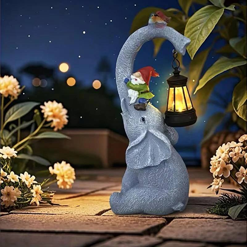 Solárna záhradná lampa Slon s lampášom