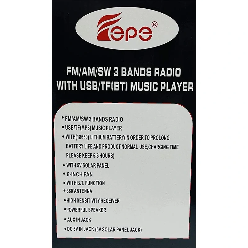 Multifunkčné rádio s ventilátorom a solárnym panelom