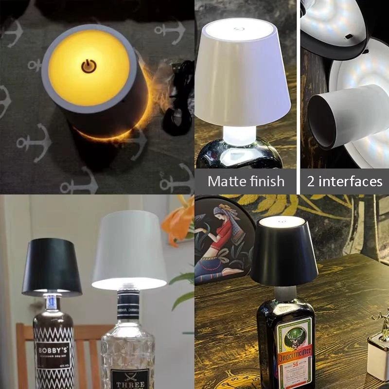 LED lampa na fľašu – bezdrôtové tienidlo s USB nabíjaním, 3 farby svetla, IP44