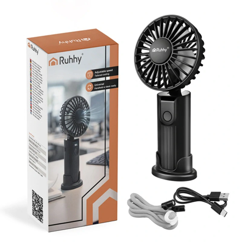 Mini ručný ventilátor čierny s USB-C nabíjaním