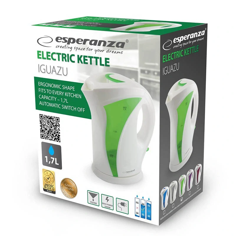 Elektrická rýchlovarná kanvica Esperanza IGUAZU 1,7 l bielo-zelená